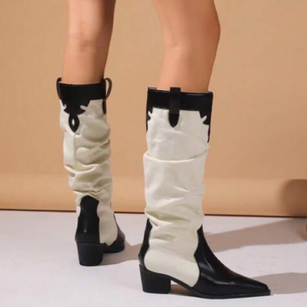 🛑SLOUCHY canvas vegan leather cowboy boots